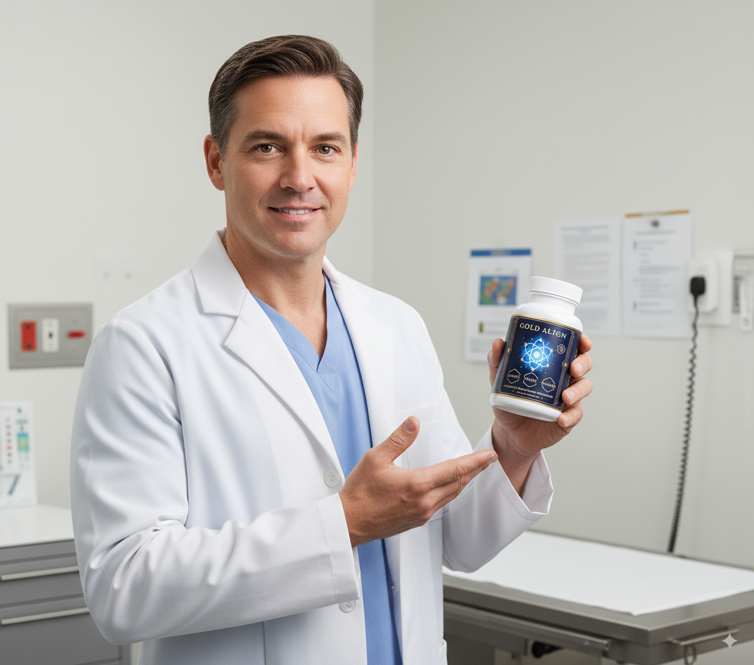 doctor holding Gold Align bottle